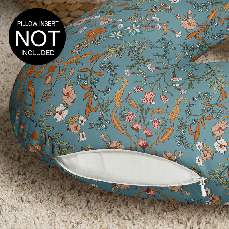 Boho Floral Wildflower Blue and Orange Collection Nursing Breastfeeding Pillow Cover