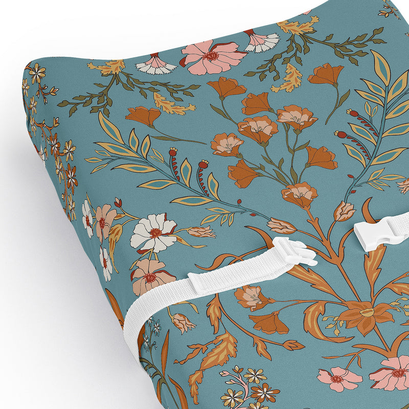 Boho Floral Wildflower Blue and Orange Collection Changing Pad Cover Sheet