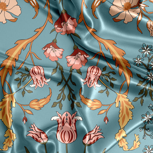 Boho Floral Wildflower Blue and Orange Collection Satin Fitted Crib Sheet