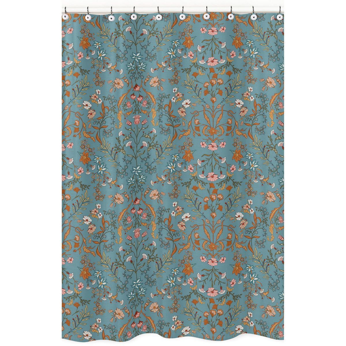 Boho Floral Wildflower Blue and Orange Collection Shower Curtain