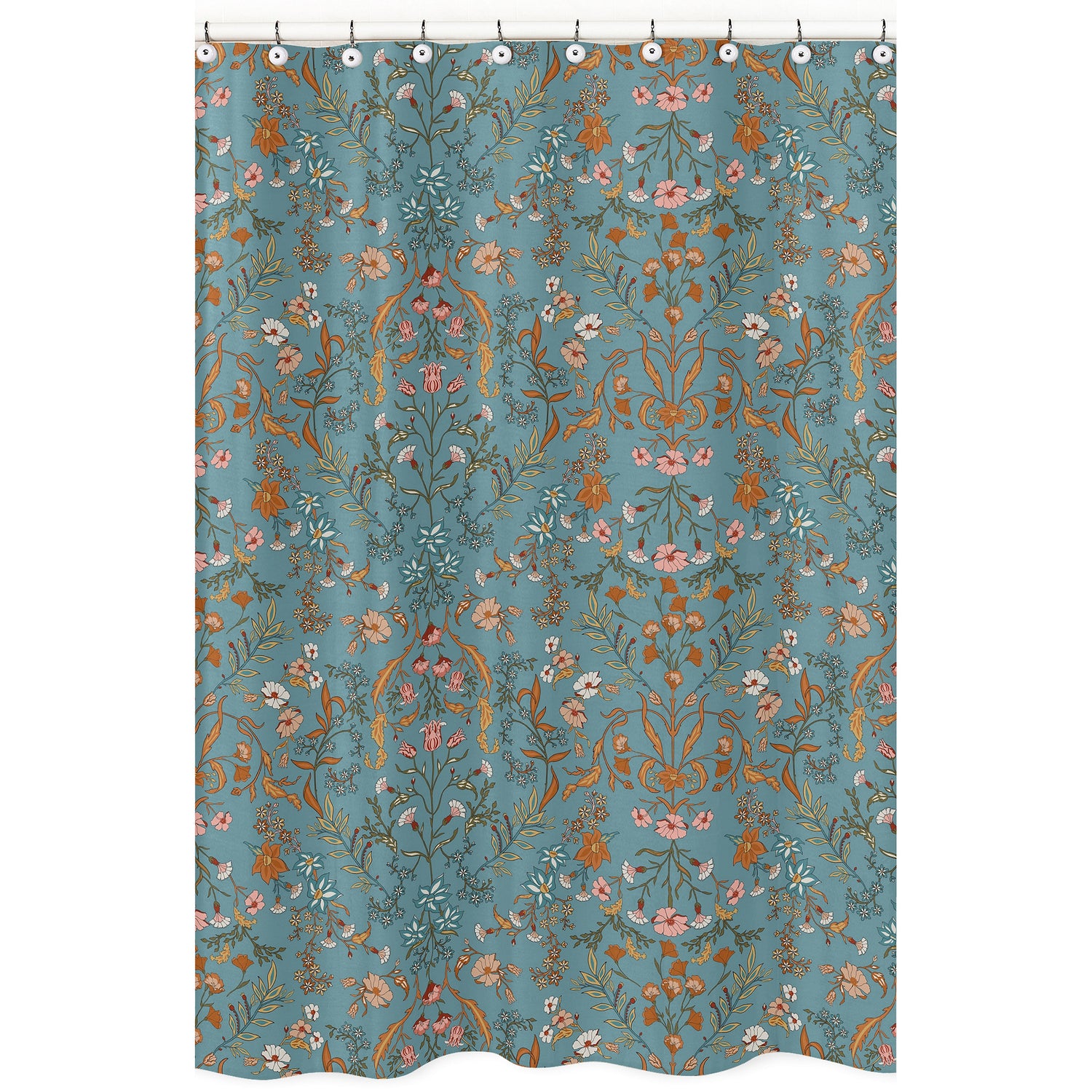 Boho Floral Wildflower Blue and Orange Collection Shower Curtain
