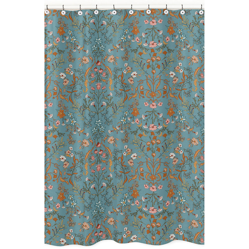 Boho Floral Wildflower Blue and Orange Collection Shower Curtain