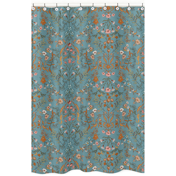 Boho Floral Wildflower Blue and Orange Collection Shower Curtain