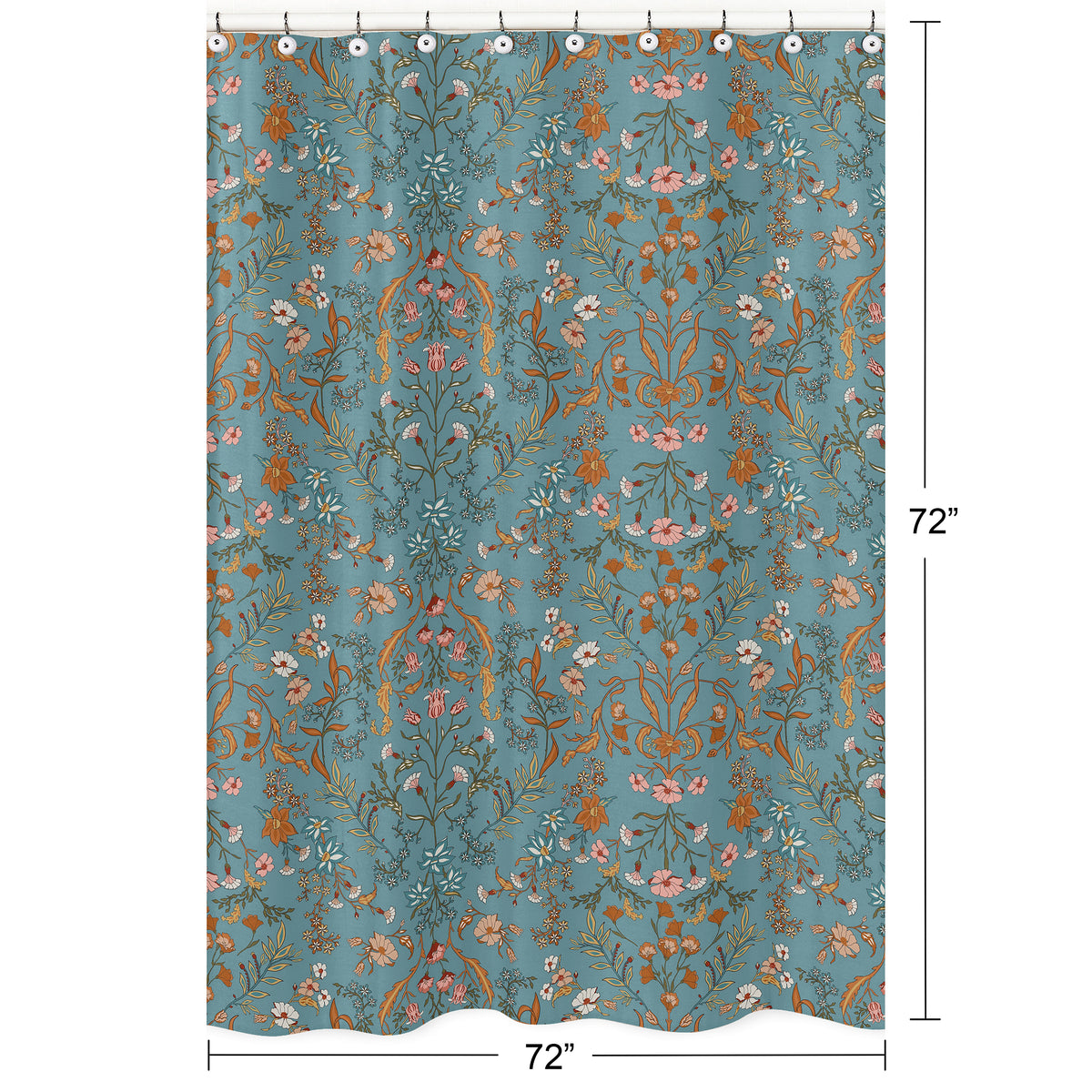 Boho Floral Wildflower Blue and Orange Collection Shower Curtain