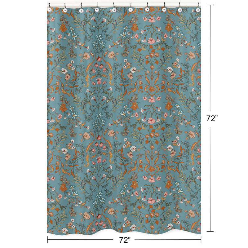 Boho Floral Wildflower Blue and Orange Collection Shower Curtain