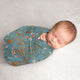 Boho Floral Wildflower Blue and Orange Collection Baby Swaddle Blanket