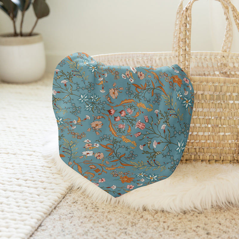 Boho Floral Wildflower Blue and Orange Collection Baby Swaddle Blanket