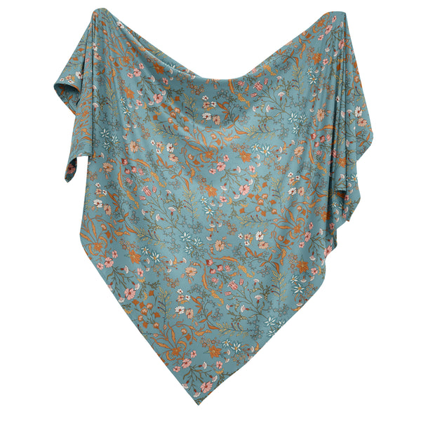 Boho Floral Wildflower Blue and Orange Collection Baby Swaddle Blanket alternate view
