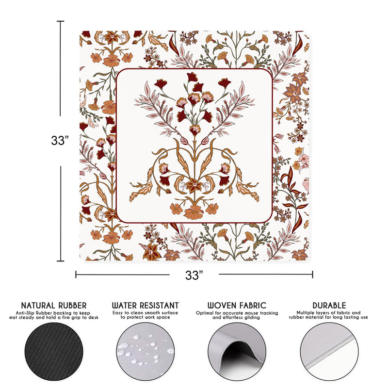 Boho Floral Wildflower Rust Orange and Ivory Collection Mahjong Mat for Table - Shipped Rolled