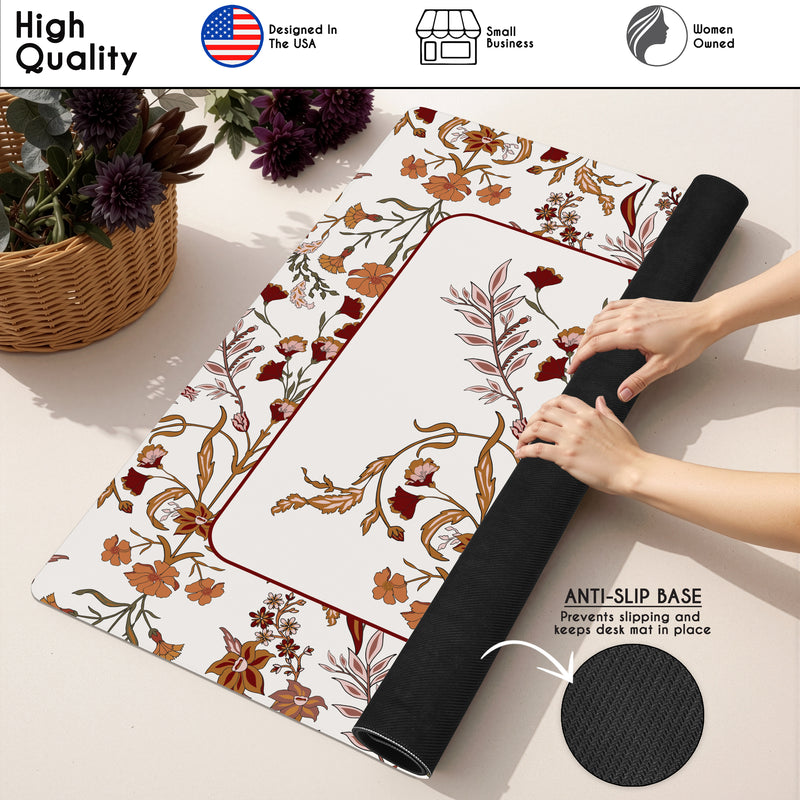 Boho Floral Wildflower Rust Orange and Ivory Collection Mahjong Mat for Table - Shipped Rolled
