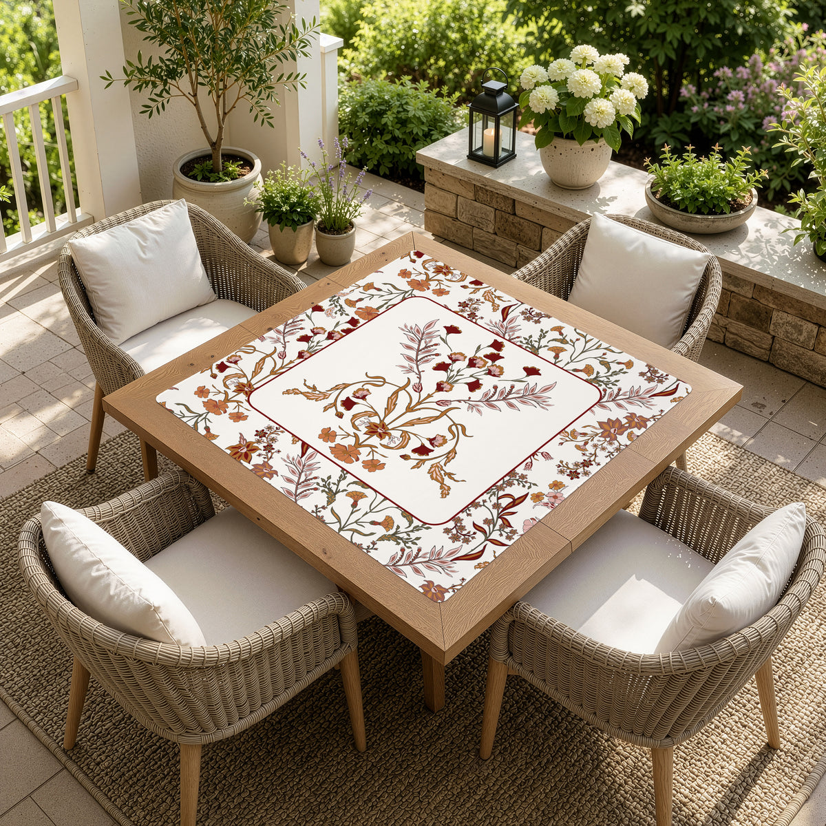 Boho Floral Wildflower Rust Orange and Ivory Collection Mahjong Mat for Table - Shipped Rolled