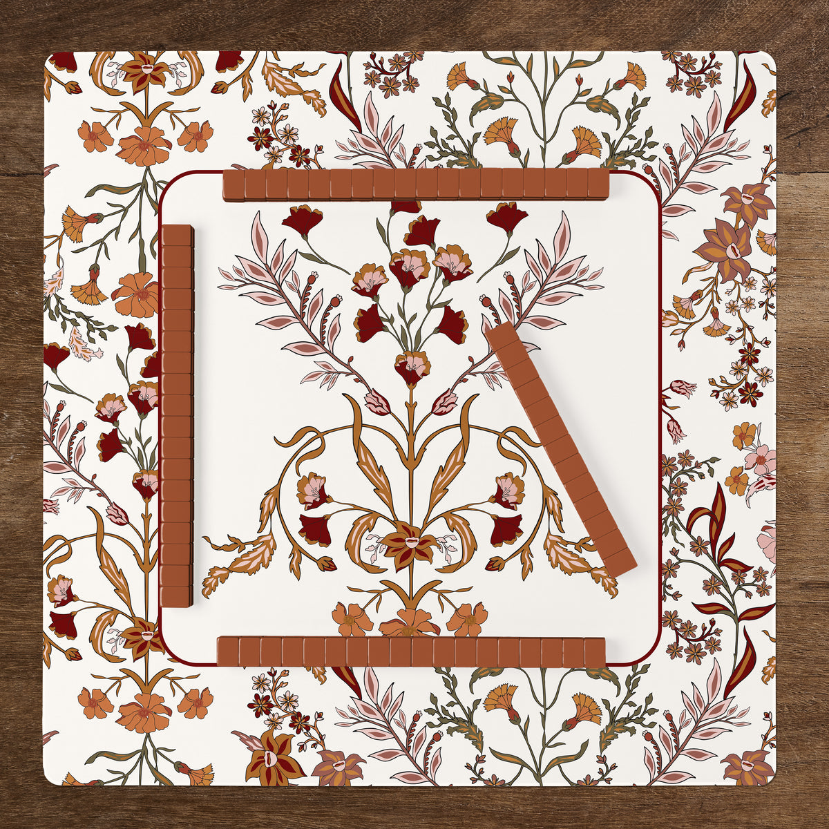 Boho Floral Wildflower Rust Orange and Ivory Collection Mahjong Mat for Table - Shipped Rolled