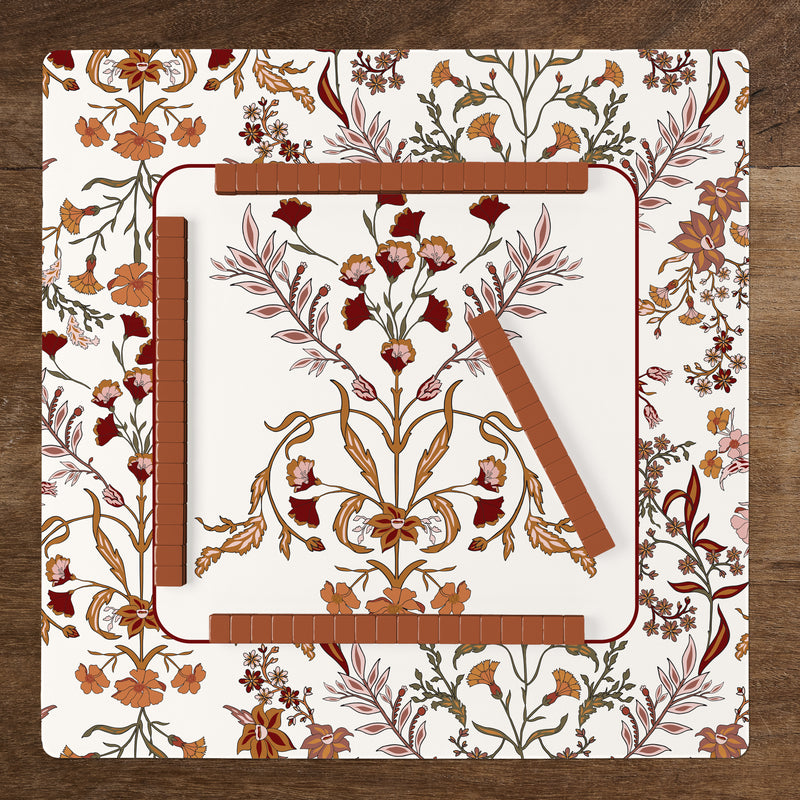 Boho Floral Wildflower Rust Orange and Ivory Collection Mahjong Mat for Table - Shipped Rolled