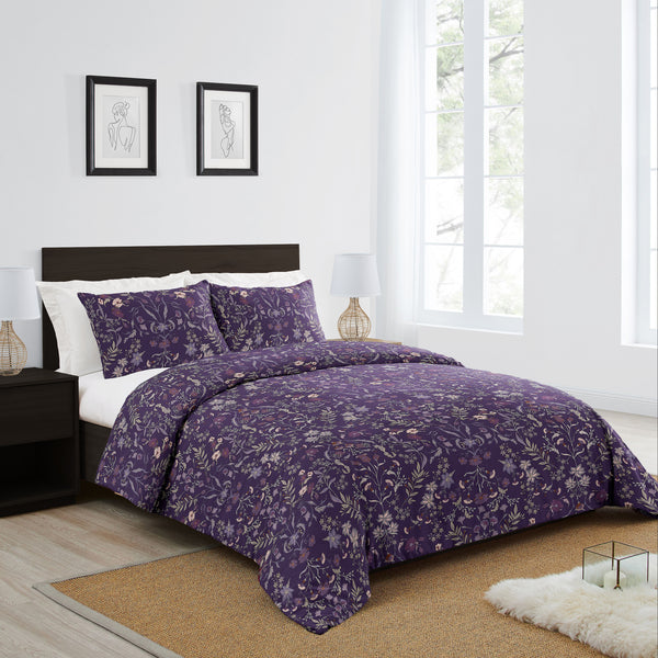 Boho Floral Wildflower Plum Purple Collection Queen Duvet Cover Bedding Set alternate view