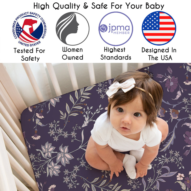 Boho Floral Wildflower Plum Purple Collection Crib Sheet