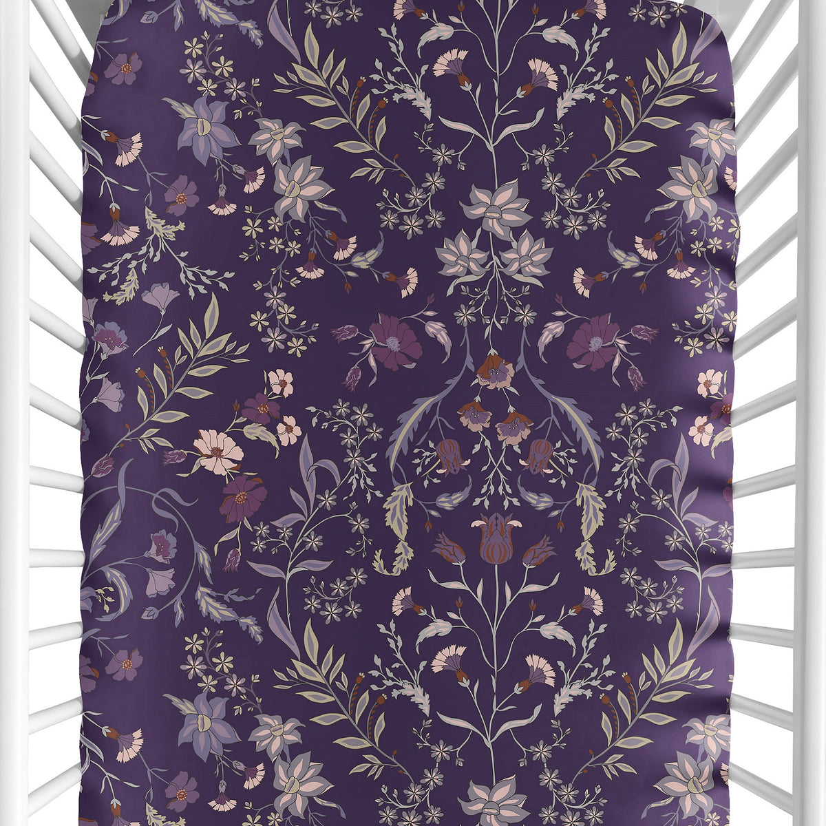 Boho Floral Wildflower Plum Purple Collection Crib Sheet