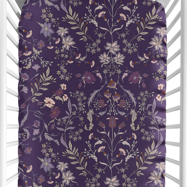 Boho Floral Wildflower Plum Purple Collection Crib Sheet