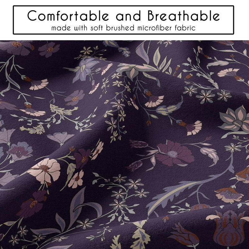 Boho Floral Wildflower Plum Purple Collection Queen Duvet Cover Bedding Set