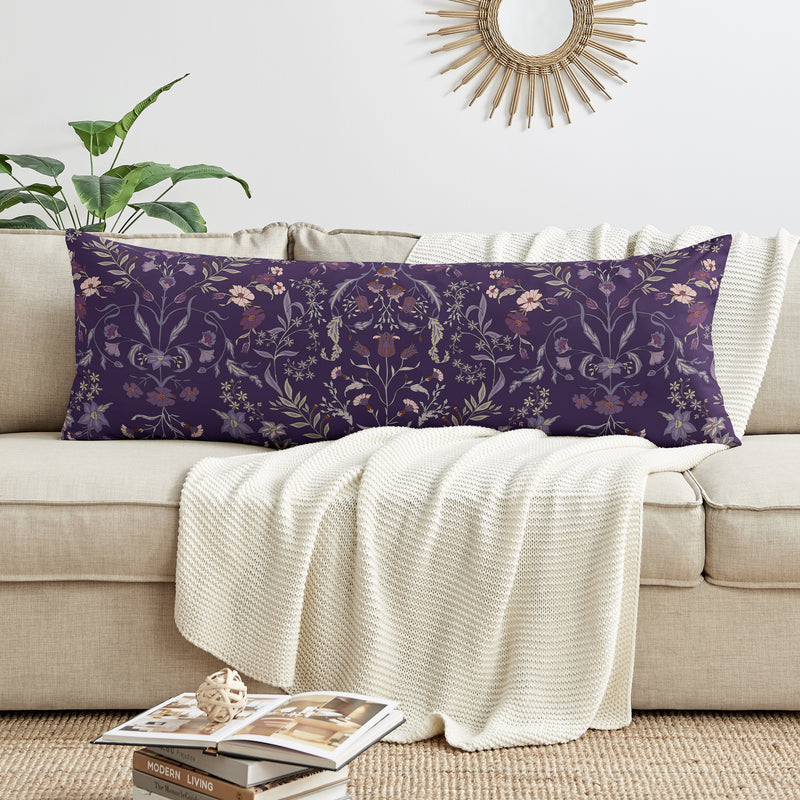 Boho Floral Wildflower Plum Purple Collection Full Length Body Pillow Cover