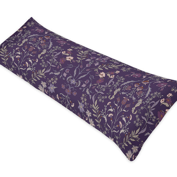 Boho Floral Wildflower Plum Purple Collection Full Length Body Pillow Cover