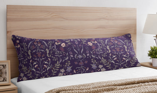 Boho Floral Wildflower Plum Purple Collection Full Length Body Pillow Cover