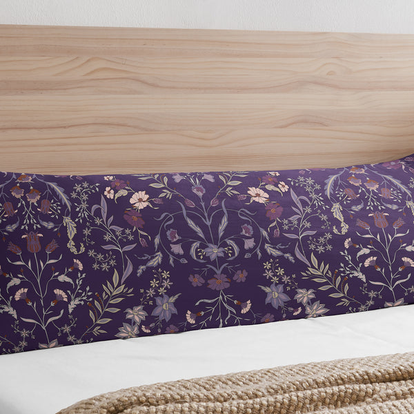 Boho Floral Wildflower Plum Purple Collection Full Length Body Pillow Cover alternate view