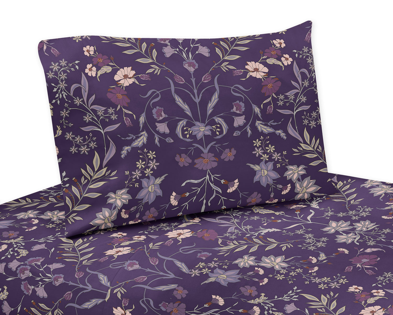 Boho Floral Wildflower Plum Purple Collection Queen Sheet Set