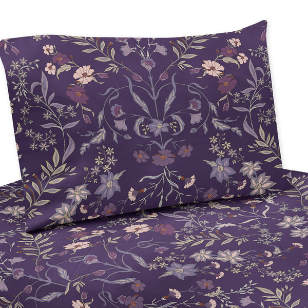 Boho Floral Wildflower Plum Purple Collection Queen Sheet Set