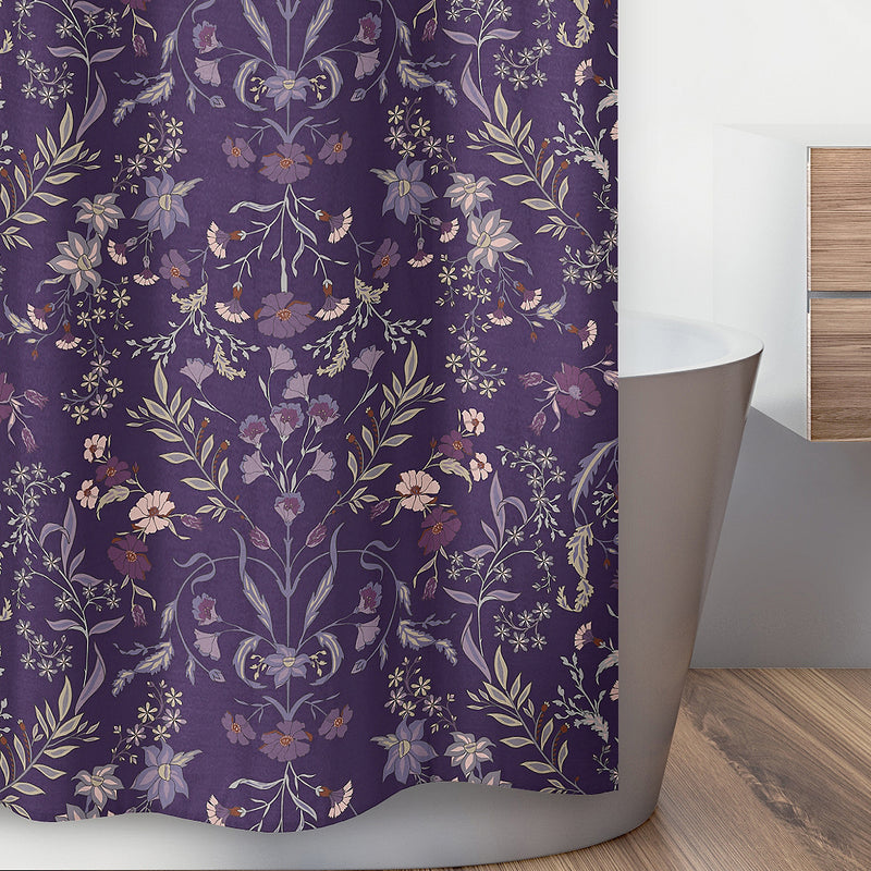 Boho Floral Wildflower Plum Purple Collection Shower Curtain