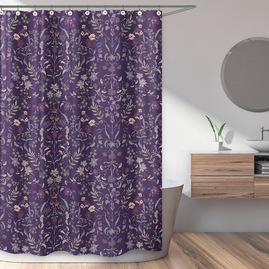 Boho Floral Wildflower Plum Purple Collection Shower Curtain