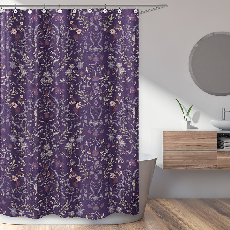 Boho Floral Wildflower Plum Purple Collection Shower Curtain
