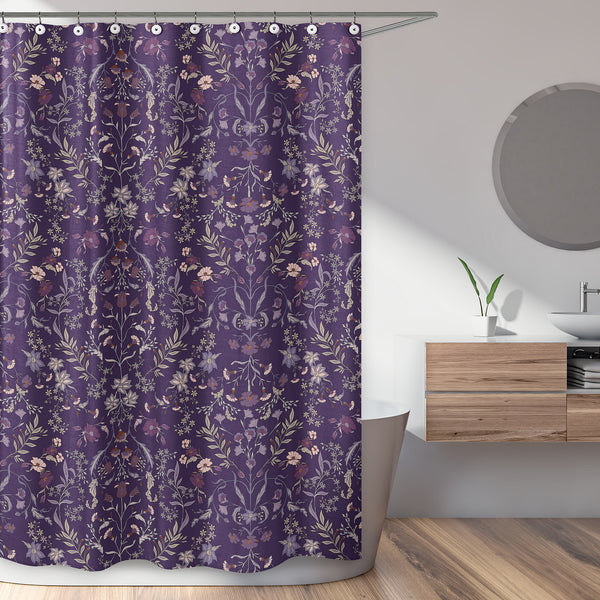 Boho Floral Wildflower Plum Purple Collection Shower Curtain alternate view