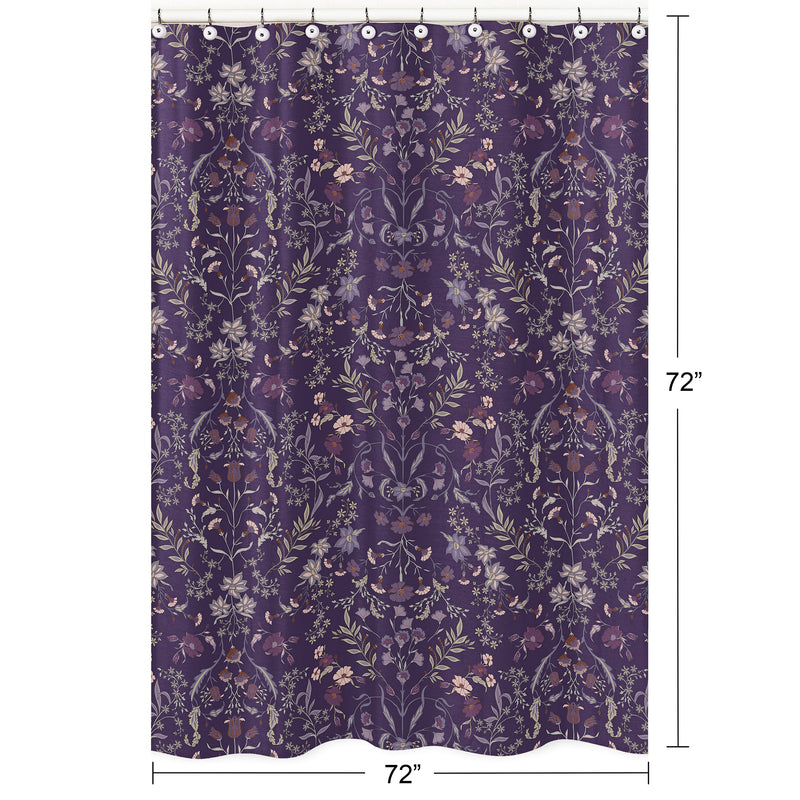 Boho Floral Wildflower Plum Purple Collection Shower Curtain