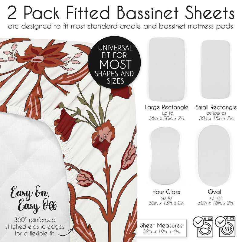 Boho Floral Wildflower Collection 2 Pack Baby Bassinet Fitted Sheets