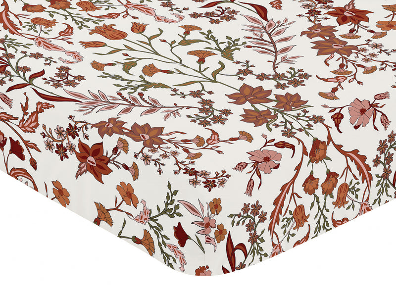 Boho Floral Wildflower Rust Orange and Ivory Collection Crib Sheet