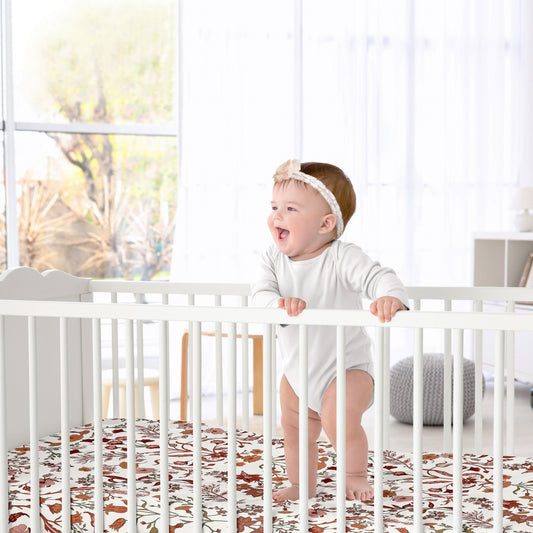 Boho Floral Wildflower Rust Orange and Ivory Collection Crib Sheet