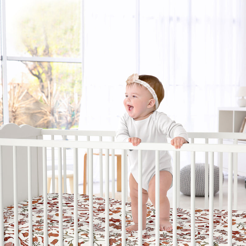 Boho Floral Wildflower Rust Orange and Ivory Collection Crib Sheet