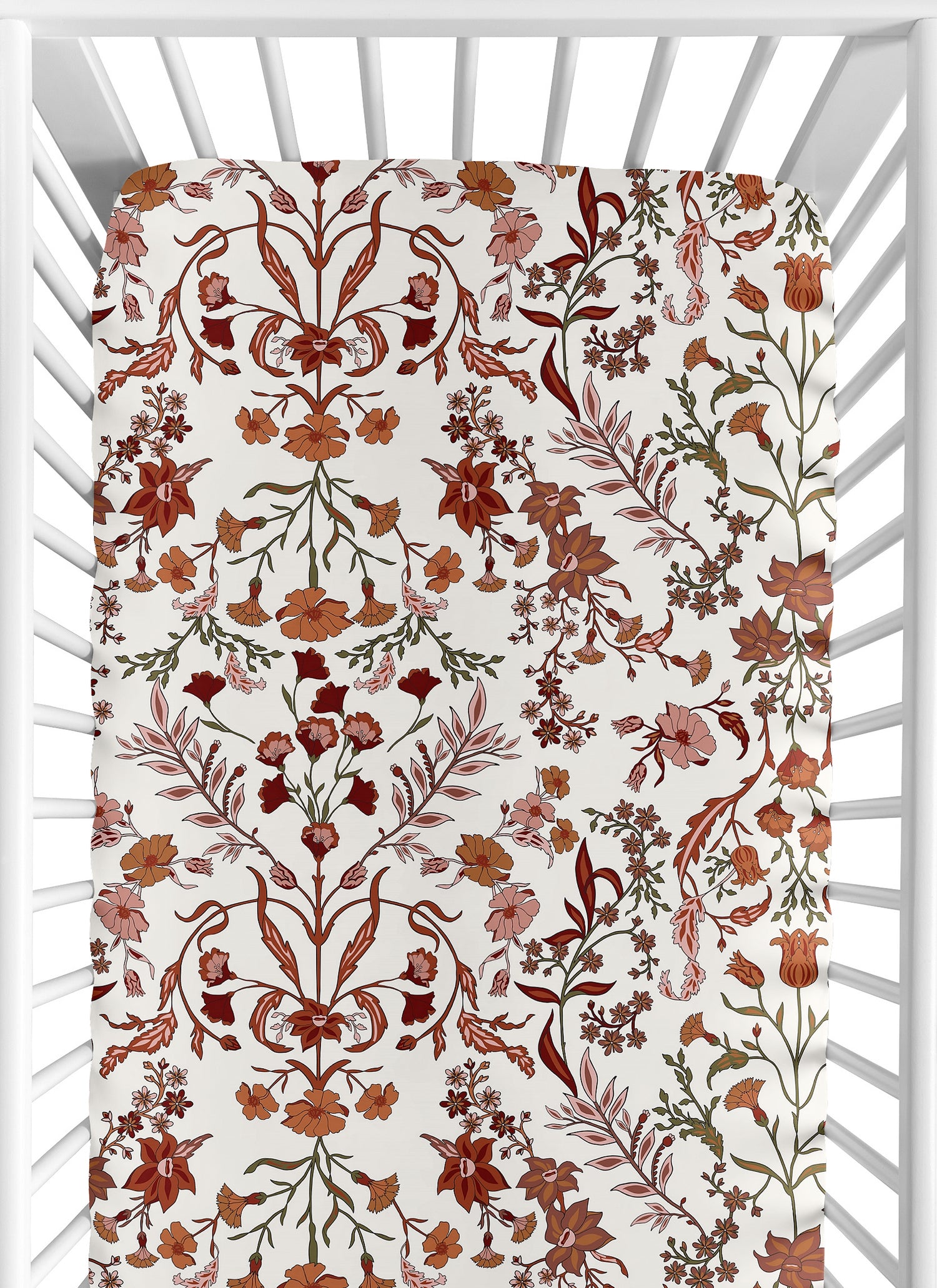 Boho Floral Wildflower Rust Orange and Ivory Collection Crib Sheet