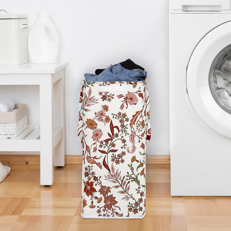 Boho Floral Wildflower Rust Orange and Ivory Collection Laundry Hamper with Handles