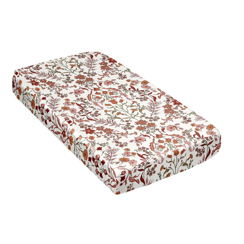 Boho Floral Wildflower Rust Orange and Ivory Collection Satin Fitted Crib Sheet