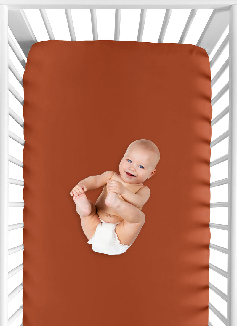 Boho Floral Wildflower Rust Orange and Ivory Collection Crib Sheet - Solid Burnt Orange