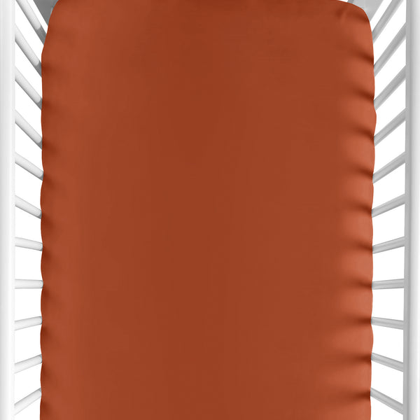 Boho Floral Wildflower Rust Orange and Ivory Collection Crib Sheet - Solid Burnt Orange
