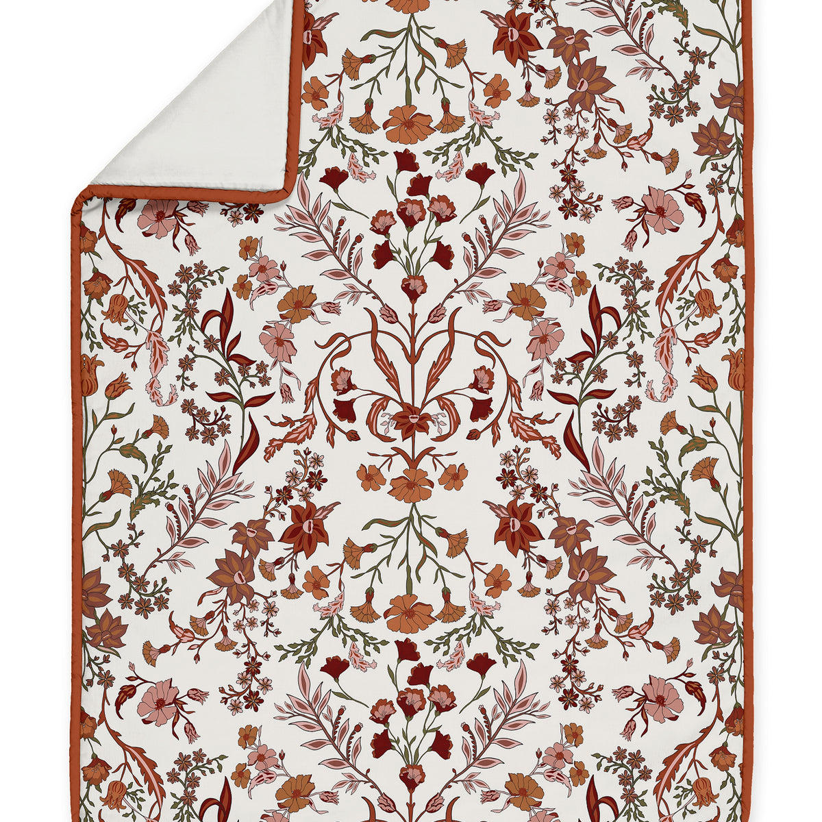 Boho Floral Wildflower Rust Orange and Ivory Collection 4 Piece Crib Bedding