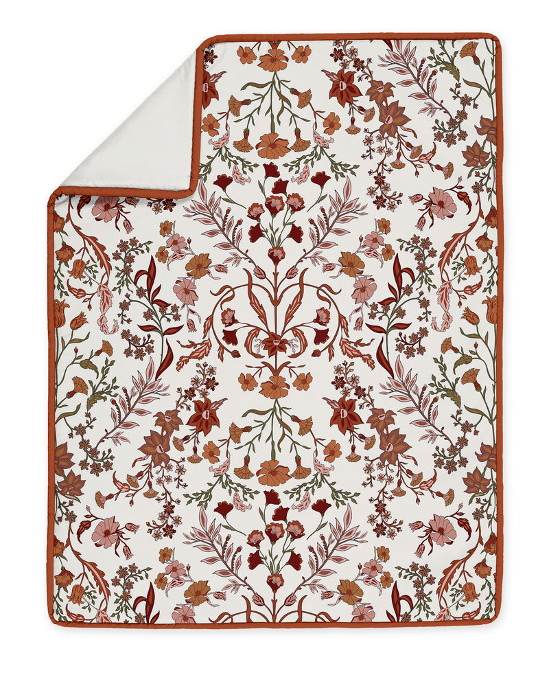 Boho Floral Wildflower Rust Orange and Ivory Collection 4 Piece Crib Bedding
