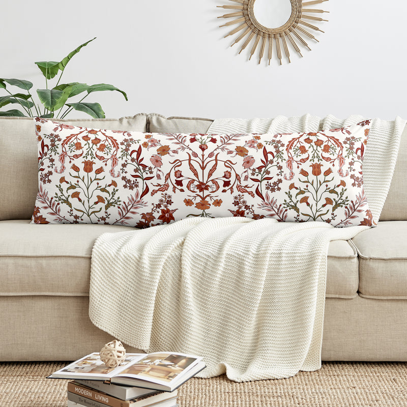 Boho Floral Wildflower Rust Orange and Ivory Collection Full Length Body Pillow Cover