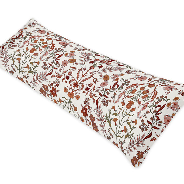 Boho Floral Wildflower Rust Orange and Ivory Collection Full Length Body Pillow Cover
