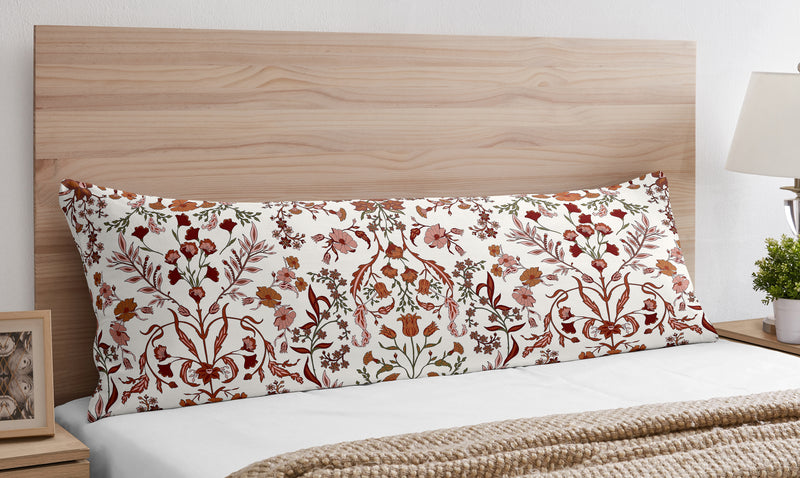 Boho Floral Wildflower Rust Orange and Ivory Collection Full Length Body Pillow Cover