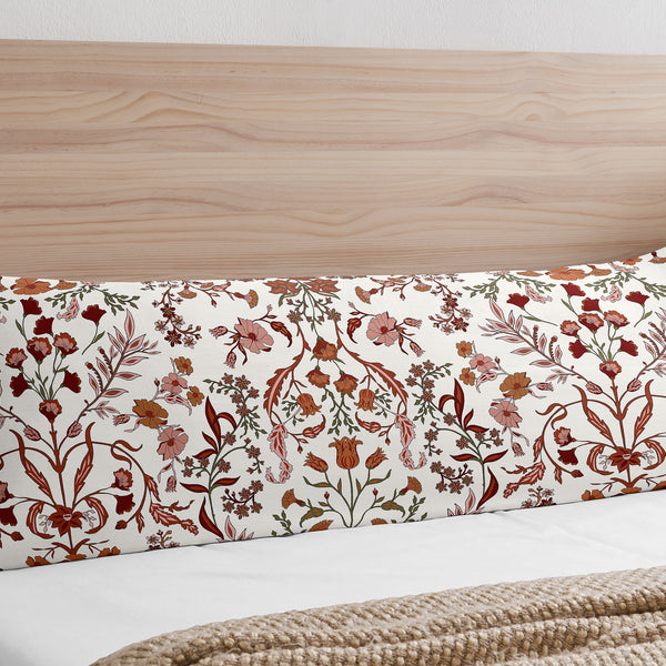 Boho Floral Wildflower Rust Orange and Ivory Collection Full Length Body Pillow Cover alternate view