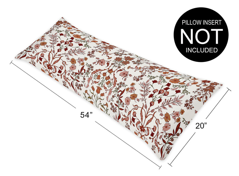 Boho Floral Wildflower Rust Orange and Ivory Collection Full Length Body Pillow Cover