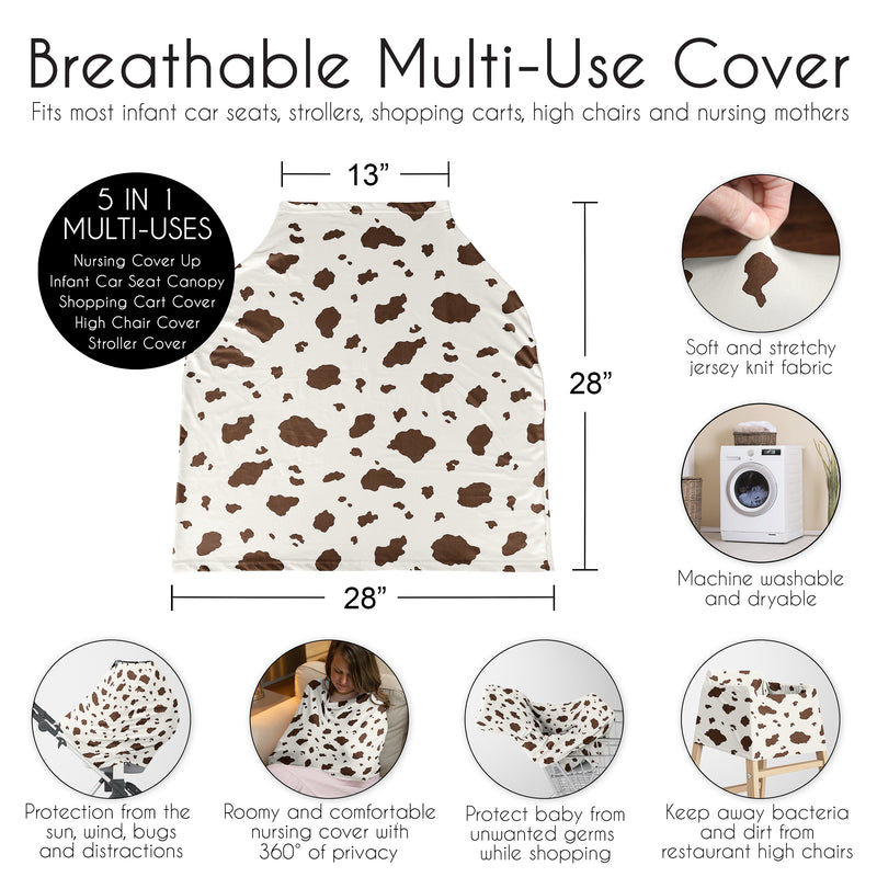 Wild West Collection Multi Use Baby Car Seat and Nursing Cover - Cow Print